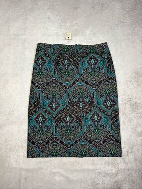 NWT Talbots Paisley Medallion Pencil Skirt Size 8 Teal Purple Lined